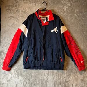 Vintage 90’s Embroidered Starter Atlanta Braves Windbreaker Size XL Baseball Y2K